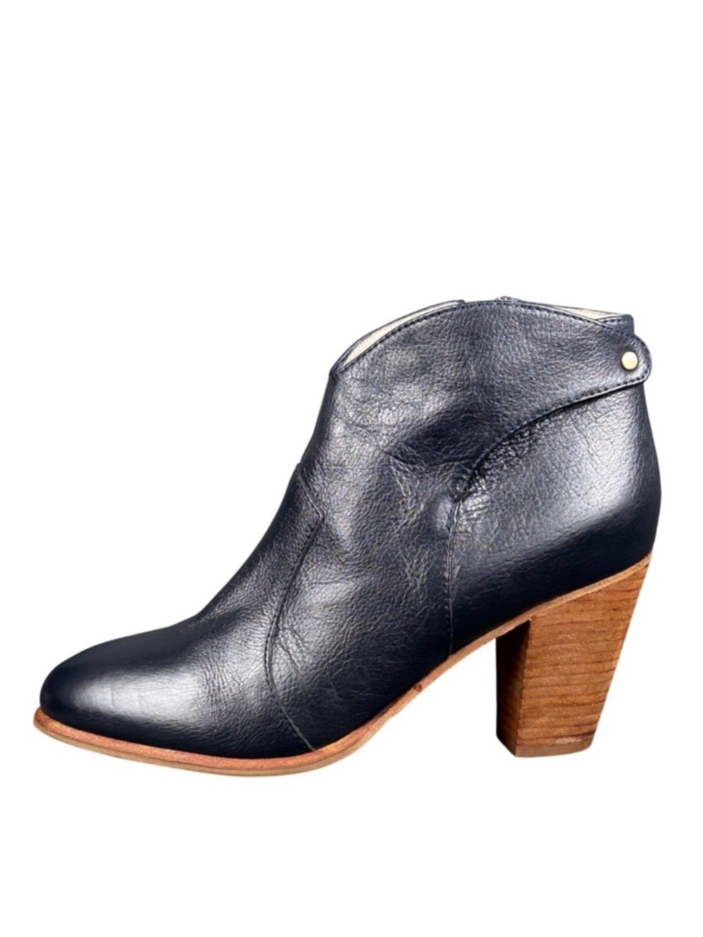 Boden Womens Navy Blue Leather Ankle Boots Stacked Block Heel 613071 Size 40‎